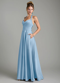 Azazie Tenaya Robes de demoiselle d'honneur Robe Trapèze en Satin extensible Décolleté en cœur Poudre Bleue image5
