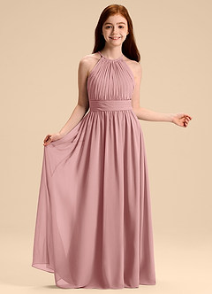 Azazie Malone Junior Robe Trapèze en Mousseline de soie Plissée Rose Poussiéreuse image6