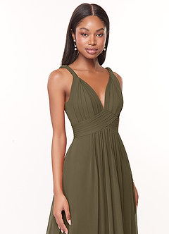 Azazie Maren Abiti da Damigella Abito A-Line in Chiffon Plissettato Willow Green image6