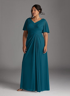 Azazie Emmeline Mère de la mariée Robes Robe Trapèze en Maille Col V plissé Bleu Encre image7