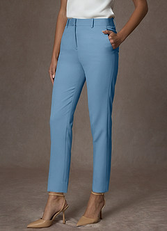 Whitney Steel Blue Structured Stretch Full Length Dress Pants