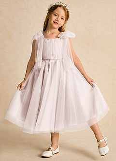 Azazie Dori Robe Demoiselle D'honneur Fillette Robe Trapèze en Tulle Rayé Rose Pétale image4