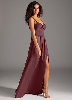 Azazie Zeya Bridesmaid Dresses Sangria A-Line Pleated Stretch Satin Dress image6