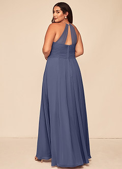 Azazie Ginger Robes de demoiselle d'honneur Robe Trapèze en Mousseline de soie Dos nu plissé Bleu Orageux image11