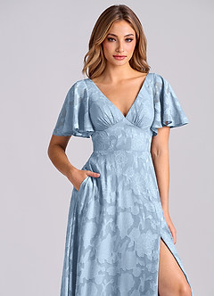 Azazie Kimber 신부 들러리 드레스 A라인 포켓이 있는 플로럴 번아웃 바닥 길이 드레스 image9