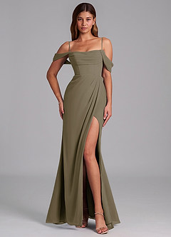 Azazie Johana Jurken voor bruidsmeisjes Converteerbaar Jurk van Chiffon met Zeemeermin Off the Shoulder Wilgengroen image4