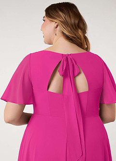 Azazie Kimber Bridesmaid Dresses Fuchsia A-Line Flounce Sleeve Chiffon Dress image14