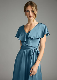 Azazie Lainey Bridesmaid Dresses Bermuda A-Line with Pockets Stretch Satin Dress image6