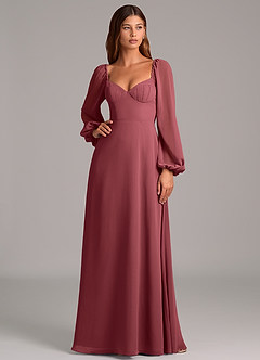 Azazie Annistyn Bridesmaid Dresses Merlot A-Line Long Sleeve Chiffon Dress image3
