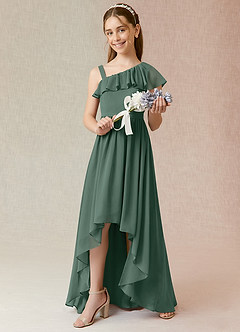 Azazie Mango Junior Robe Trapèze en Mousseline de soie Rayé Mousse De Mer image1