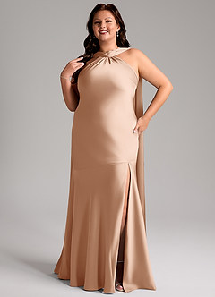 Azazie Kinsley Bridesmaid Dresses English Rose Mermaid Side Slit Stretch Satin Dress image10