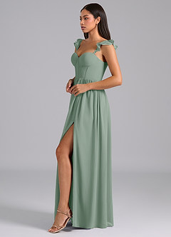 Azazie Denisse Suknie dla druhen Linia A Marszczony Szyfon Do ziemi Sukienka image3