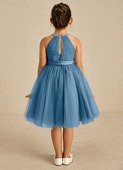 Azazie Honey Venta Final Vestido de Azul Acero de Satin Mate de Corte en A con Perla image2