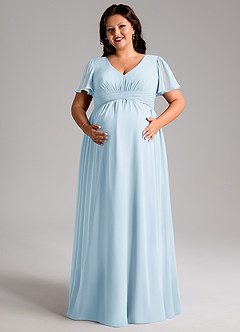 Azazie Verna Maternity Bridesmaid Dresses A-Line V-Neck Ruched Chiffon Floor-Length Dress image11