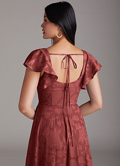 Azazie Bondi Bridesmaid Dresses Terracotta A-Line Ruched Floral Burnout Dress image2