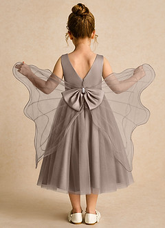 Azazie Pear vestidos de niña de las flores Vestido de Gris Pardo de Tul de Princesa con Lazo image1