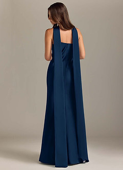 Azazie Kinsley Robes de demoiselle d'honneur Robe Sirène en Satin extensible Fente Latérale Bleu Marine Foncé image2