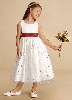 Azazie Pollie Flower Girl Dresses Ivory Terracotta A-Line Bow Tulle Dress image4