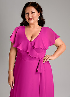 Azazie Lainey Bridesmaid Dresses Fuchsia A-Line with Pockets Chiffon Dress image13