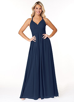 Azazie Ashia Brautjungfernkleider A-Linie Plissee Chiffon Kleid Dunkelmarine image1