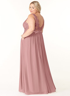 Azazie Elly Abiti da Damigella Abito A-Line in Chiffon Scollo a barchetta in pizzo Rosa Polverosa image10