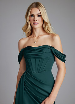 Azazie Amyra Bridesmaid Dresses Pine Mermaid Off the Shoulder Stretch Satin Convertible Dress image4