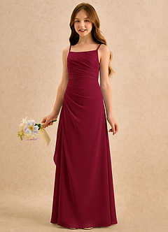 Azazie Cannoli Girls Formal Flower Girl Dresses Burgundy A-Line Pleated Chiffon Dress image3