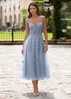 Zosia Dusty Blue Lace A-line Lace Up Back Midi Dress image4