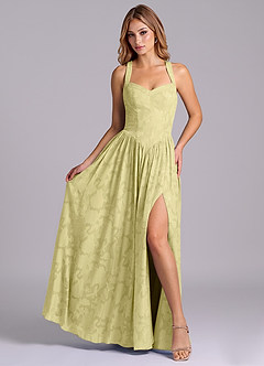 Azazie Francis Bridesmaid Dresses Lemon Sorbet A-Line Corset Floral Burnout Dress image4