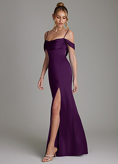 Azazie Nira Bridesmaid Dresses Grape Mermaid Corset Stretch Satin Dress image7