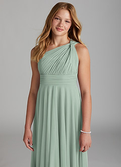 Azazie Charlize Junior Agave A-Line Mesh Dress image6