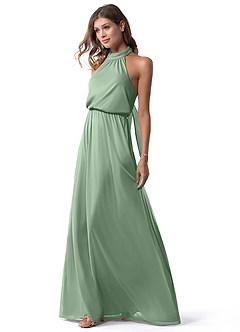 Azazie Landry Vestidos de damas de honor Vestido de Matcha de Malla de Corte en A con Plisado image4