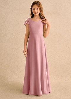 Azazie Nari Girls Formal Flower Girl Dresses Dusty Rose A-Line with Sleeves Chiffon Dress image5