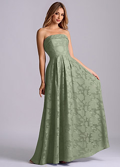 Azazie Lucienne Vestidos de damas de honor Vestido Pistacho de Devorado Floral de Línea A con Palabra de honor image4