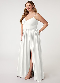 Azazie Zeya 신부 들러리 드레스 A라인 주름진 쉬폰 바닥 길이 드레스 image8