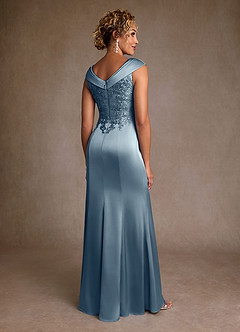 Azazie Santa Monica Mother of the Bride Dresses Dusty Blue A-Line Lace Dress image2