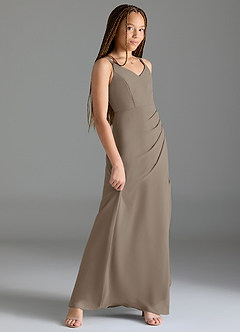 Azazie Leo Junior Taupe Mermaid Pleated Chiffon Dress image3