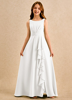 Azazie Chibi Girls Formal Sukienki dla dziewczynek sypiących kwiaty Linia A Pofałdowany Szyfon Długość podłogi Sukienka image3