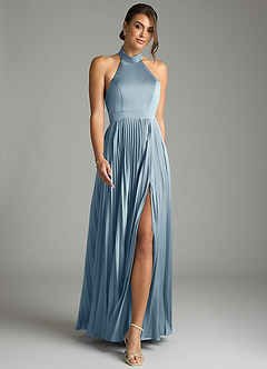 Azazie Zienna Brudtärnklänningar Klä av A-Linje i Stretch Satin Plisserad Dammblå image4