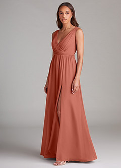 Azazie Tanicia Bridesmaid Dresses Clay A-Line Pleated Chiffon Dress image2