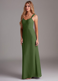 Azazie Denice Bridesmaid Dresses Olive Sheath Pleated Chiffon Dress image4