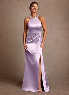 Azazie Lawrence Mother of the Bride Dresses Frosted Lilac A-Line Pleated Stretch Satin Dress image1