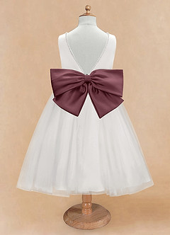Azazie Seline Flower Girl Dresses Ivory Sangria A-Line Bow Tulle Dress image7