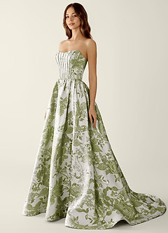 Allegra Green Floral Jacquard Wrap A-line Prom Dress image3