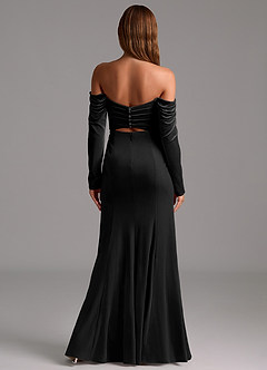 Azazie Hallie Vestidos de damas de honor Vestido de Negro de terciopelo de Corte Sirena Convertible con Manga larga image6