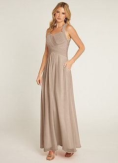 Azazie Claudia Final Sale Taupe A-Line Sweetheart Neckline Chiffon Dress image2