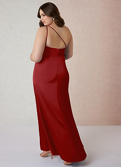 Azazie Mika Final Sale Pomegranate Sheath One Shoulder Stretch Satin Dress image11