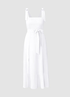 Love Of Romance White Tie-Straps Ruffled Midi Dress image5