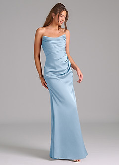 Azazie Lucille At-home Try On Dresses Black Mermaid Strapless Stretch Satin Convertible Dress image5