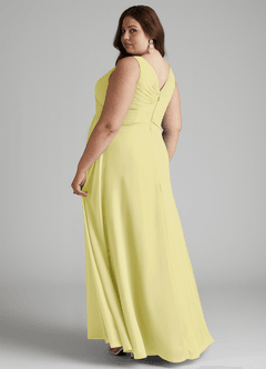 Azazie Flora Robes de demoiselle d'honneur Robe Trapèze en Mousseline de soie Plissée Sorbet Citron image11